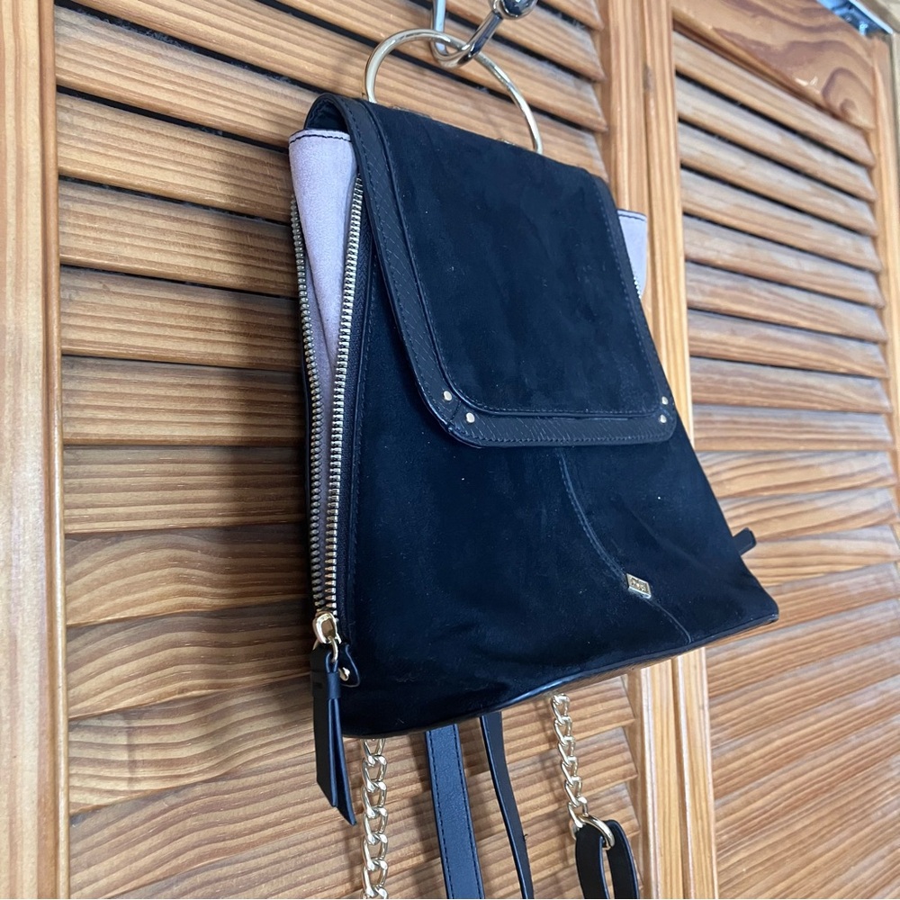 Call It Spring Black Blush Suede Mini Backpack Purse Gold Chain